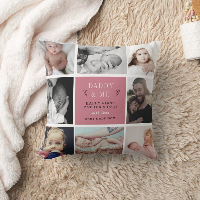 "Sweet 'Daddy & Me' 1st Father's Day Photo Collage Cushion (Blanket)
