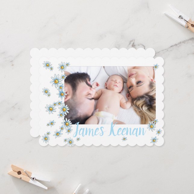 Sweet Daisies Birth Announcement Photo Card (Front/Back In Situ)