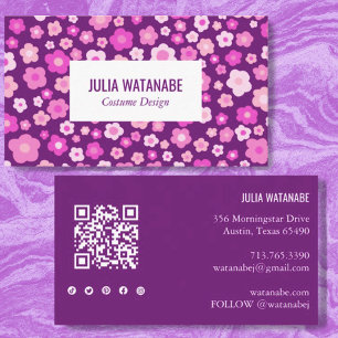 Sweet Daisies Floral QR Code Social Media Chic Business Card