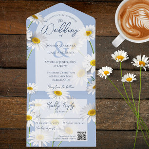 Sweet Daisies on Pale Blue with QR Code All In One Invitation