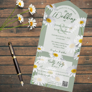 Sweet Daisies on Sage Green with QR Code All In One Invitation