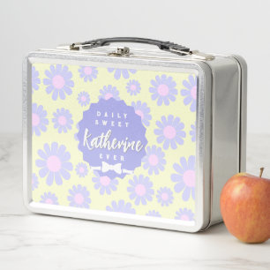 Sweet Daisy Baby Pastel Beige Purple Pink Metal Lunch Box