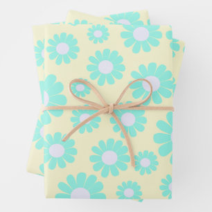 Sweet Daisy Baby Pastel Green Blue Pink Wrapping Paper Sheet