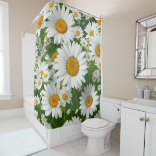 Sweet daisy pattern white floral greenery shower curtain