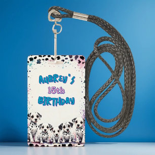 Sweet Dalmatian Watercolor Birthday Party Badge ID Badge