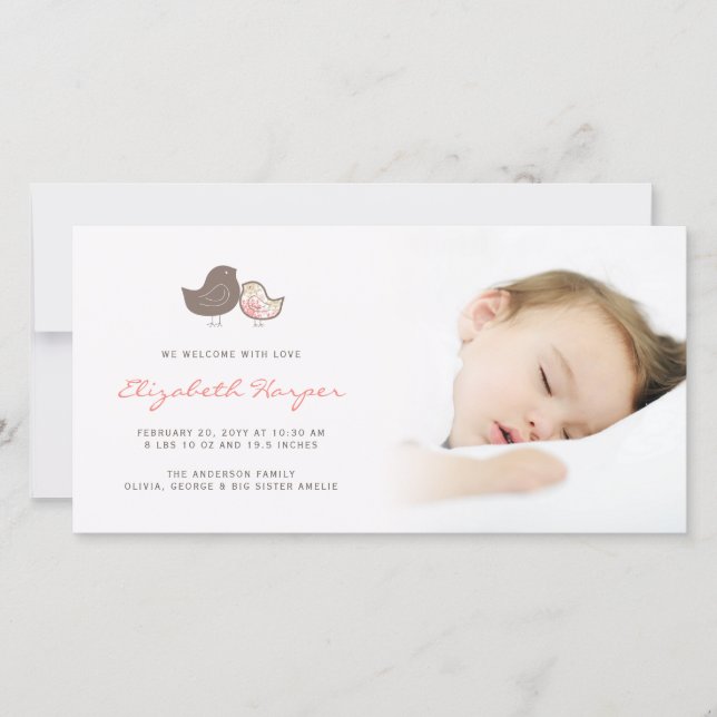 Sweet Damask Chicks Baby Girl Birth Announcement (Front)