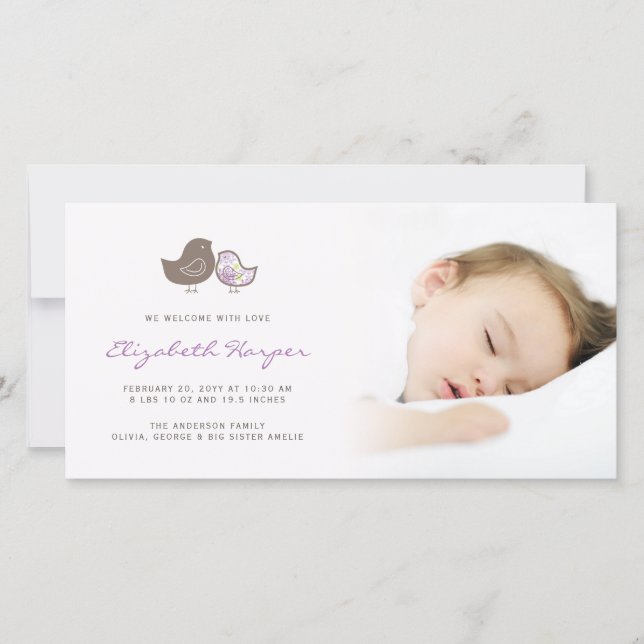 Sweet Damask Chicks Baby Girl Birth Announcement (Front)