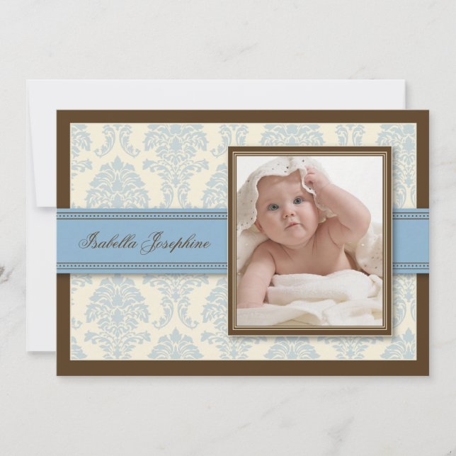Sweet Damask Chocolate Birth Announcement (blue) (Front)