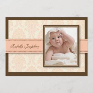 Sweet Damask Chocolate Birth Announcement (peach)