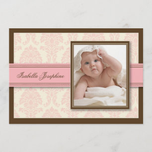 Sweet Damask Chocolate Birth Announcement (pink)