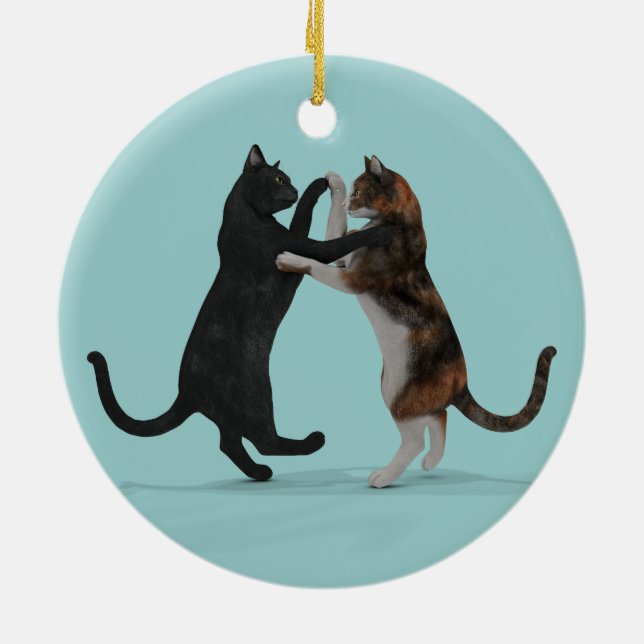 Sweet Dancing Cats Ceramic Tree Decoration (Back)