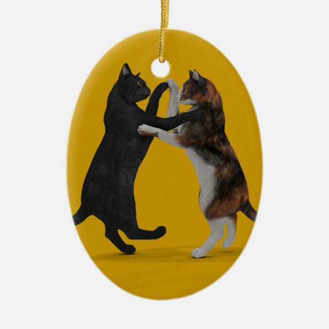 Sweet Dancing Cats Ceramic Tree Decoration (Front)