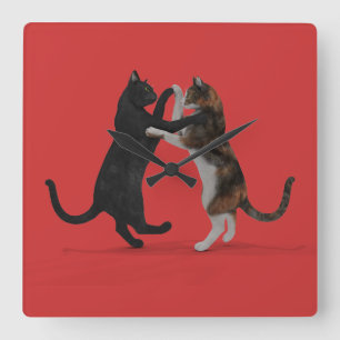 Sweet Dancing Cats Square Wall Clock