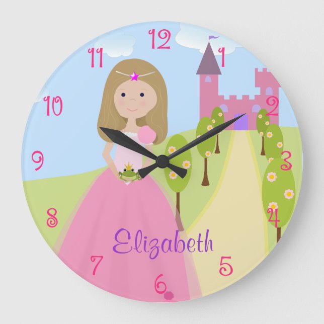Sweet Dark Blonde Princess Personalised Large Clock (Front)