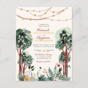 Sweet Dark Green Botanical Trees Unique Wedding Invitation Postcard