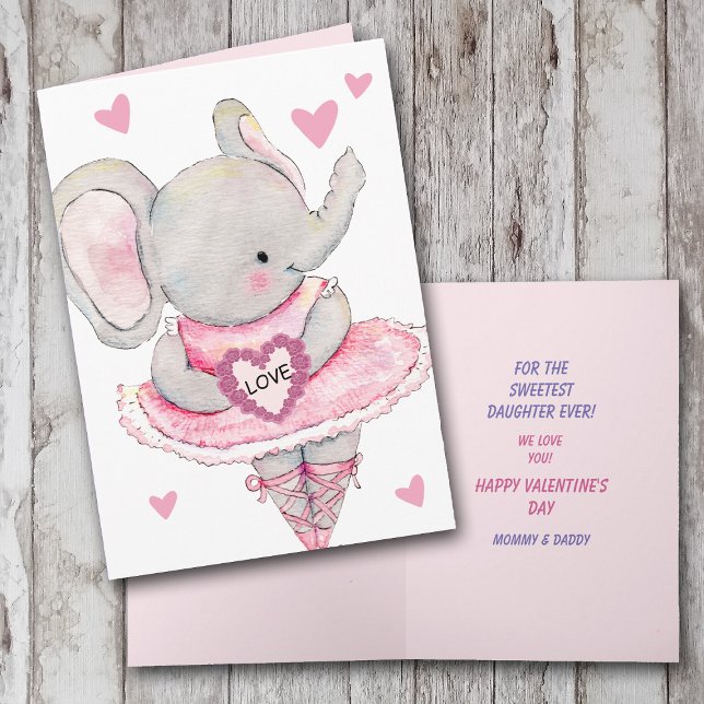 Sweet Daughter Dancing Elephant Valentine Holiday Card (Creator Uploaded)