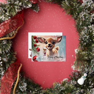 Sweet deer and cute elves wish you a merry christm foil holiday postcard