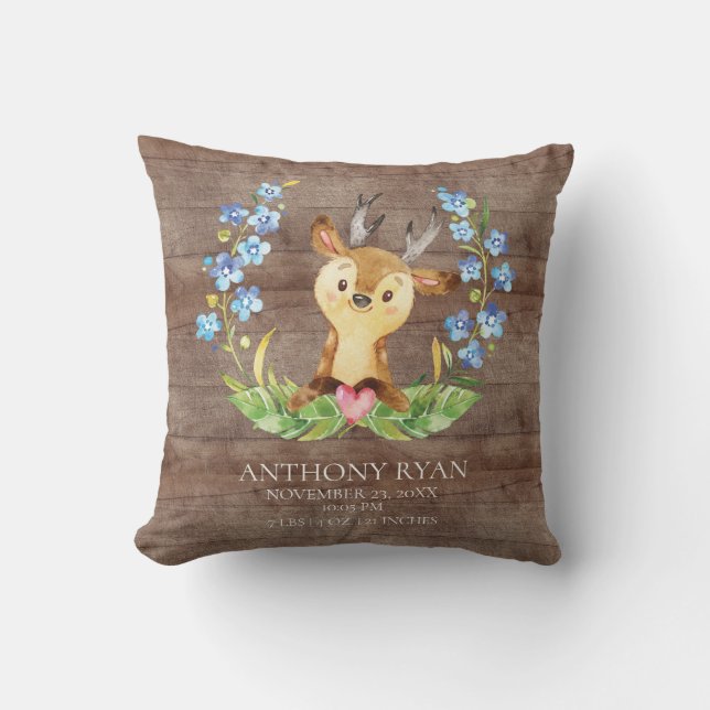 Sweet Deer  Baby Birth Stats Pillow (Front)