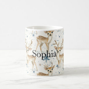Sweet Deer Blue Christmas Snowflakes Coffee Mug