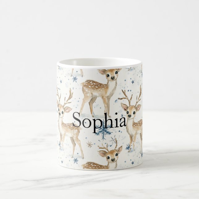 Sweet Deer Blue Christmas Snowflakes Coffee Mug (Center)