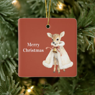 Sweet Deer Coat Bell Christmas Tree Lights Ceramic Ornament