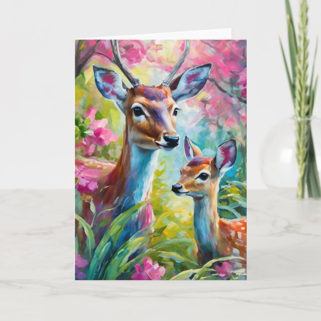 Sweet Deer Colourful Modern Abstract Art Card (Front)