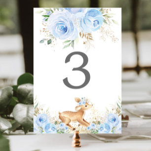 Sweet Deer Light Baby Blue Floral Boy Baby Shower  Table Number