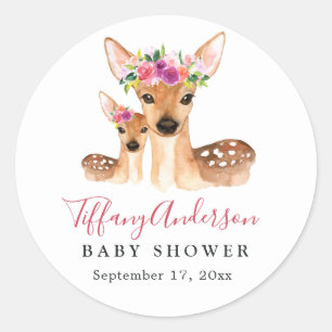 Sweet Deer Mum And Baby Floral Baby Shower Sticker