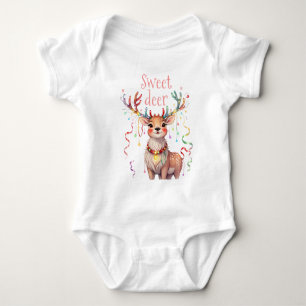 Sweet Deer Reindeer and Christmas Festive Lights Baby Bodysuit