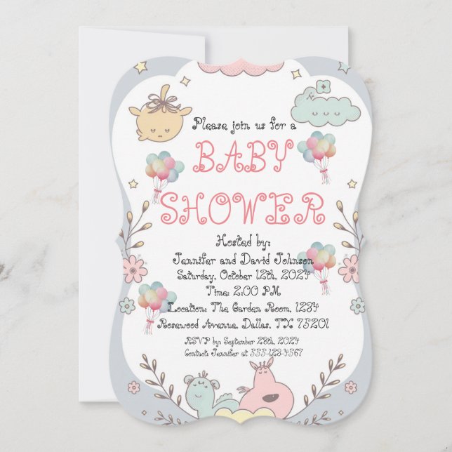 Sweet Delicate Balloon Baby Shower Invitation (Front)