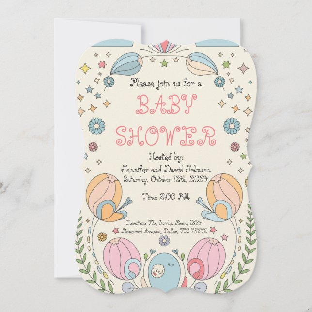 Sweet Delicate Snails Baby Shower Invitation (Front)