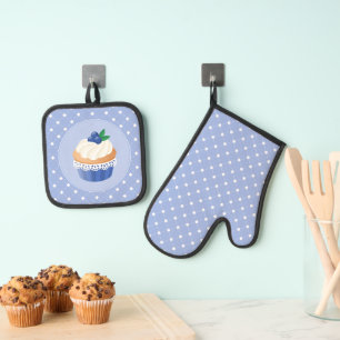 Sweet Delicious Blueberry Cupcake Oven Mitt & Pot Holder Set