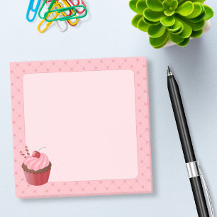 Sweet Delicious Cherry Cupcake on Pink Post-it Notes
