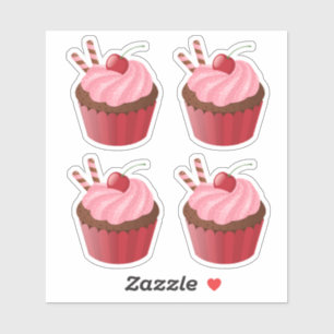 Sweet Delicious Cherry Cupcake Set of 4