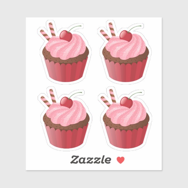 Sweet Delicious Cherry Cupcake Set of 4 (Sheet)
