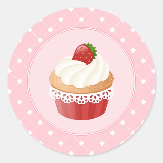 Sweet Delicious Strawberry Cupcake Classic Round Sticker (Front)