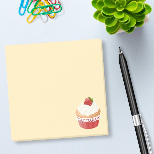Sweet Delicious Strawberry Cupcake on Yellow Post-it Notes (Creator Uploaded)