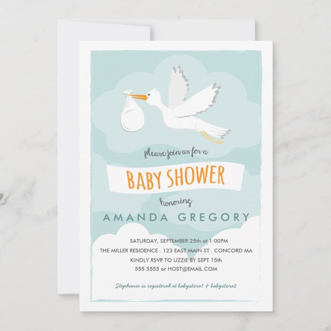 Sweet Delivery Stork Baby Shower Invitation (Front)