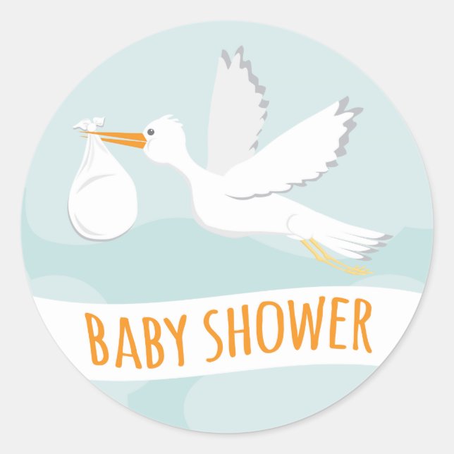 Sweet Delivery Stork Baby Shower Sticker (Front)