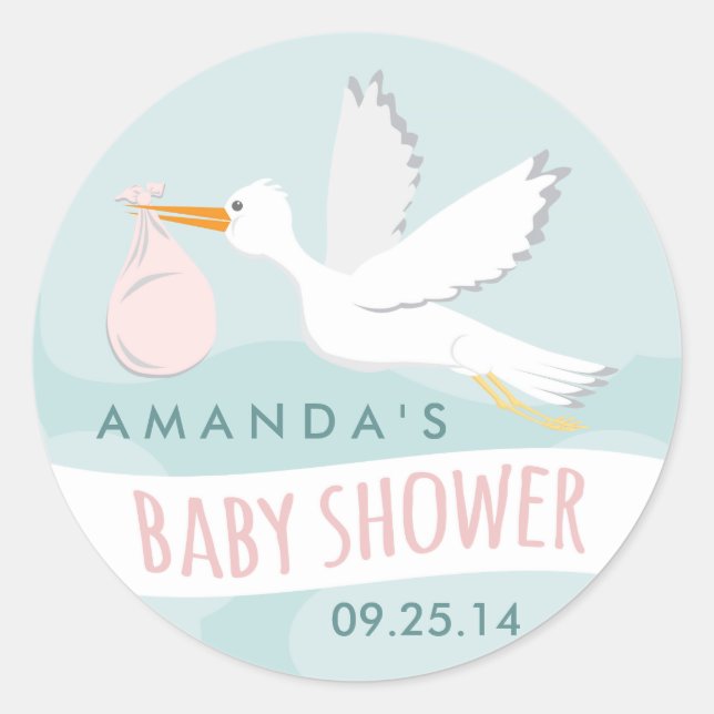 Sweet Delivery Stork Baby Shower Sticker (Front)
