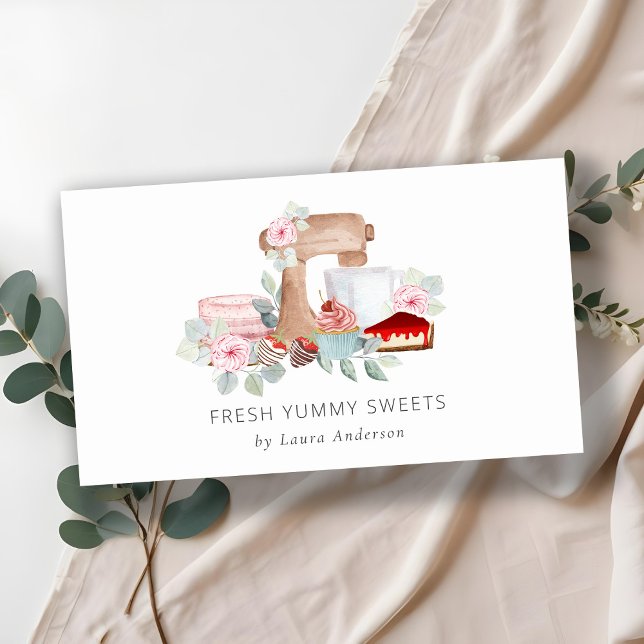  Sweet Desert Baking Blush Watercolor Floral Business Card (Creator Uploaded)