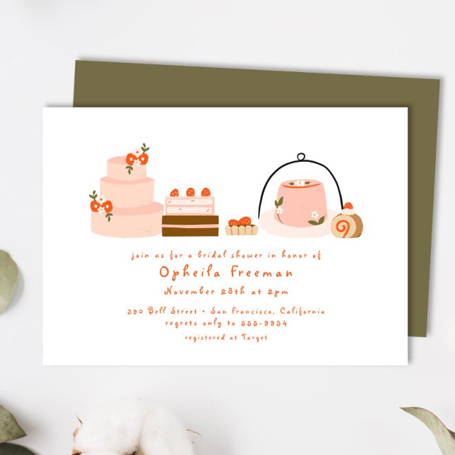 Sweet Dessert Hand Drawn Berry Cakes Bridal Shower Invitation (Creator Uploaded)