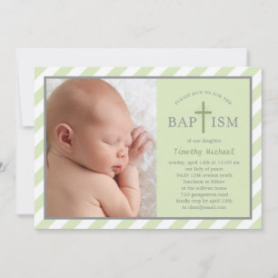 Sweet Diagonals Photo Baptism Invitation - Green