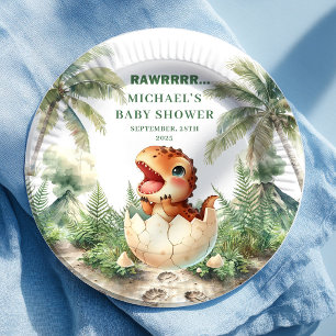 Sweet Dino Egg Baby Shower Hatching Soon Plates