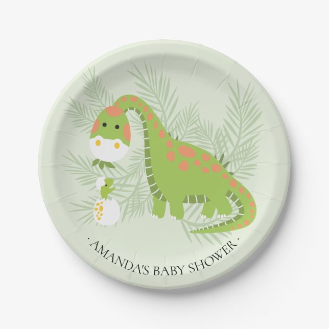 Sweet Dinosaur Boys Baby Shower 7" Plate (Front)