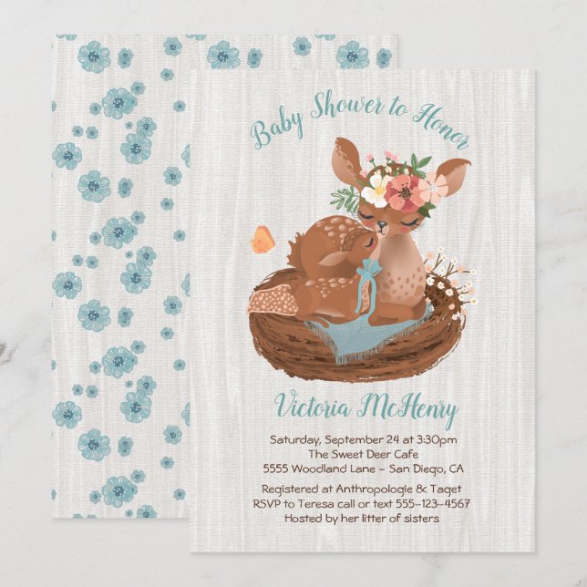 Sweet doe and Momma Deer Baby shower Invitations (Front/Back)