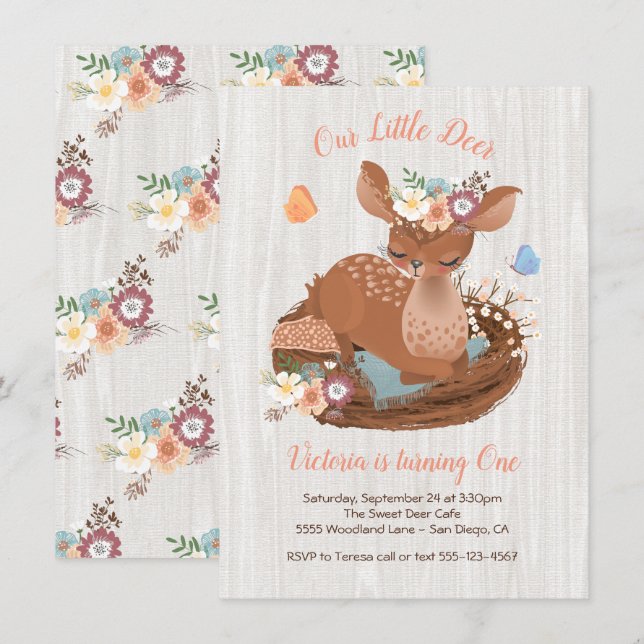 Sweet doe Deer Birthday Party Invitations (Front/Back)