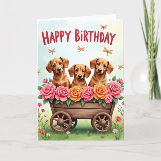 Sweet Dog Wagon Birthday Card (Front)