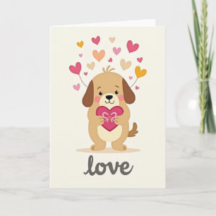 Sweet Dog With Love Heart Card