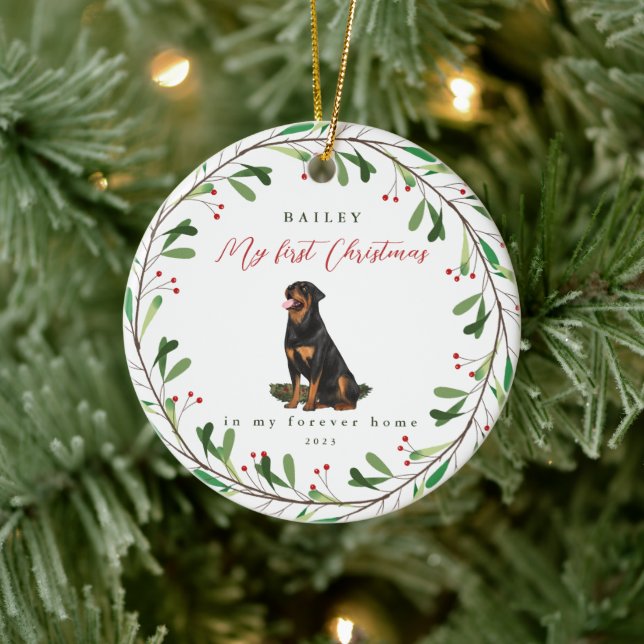 Sweet Dog's First Christmas with Name and Year Ceramic Tree Decoration (Tree)